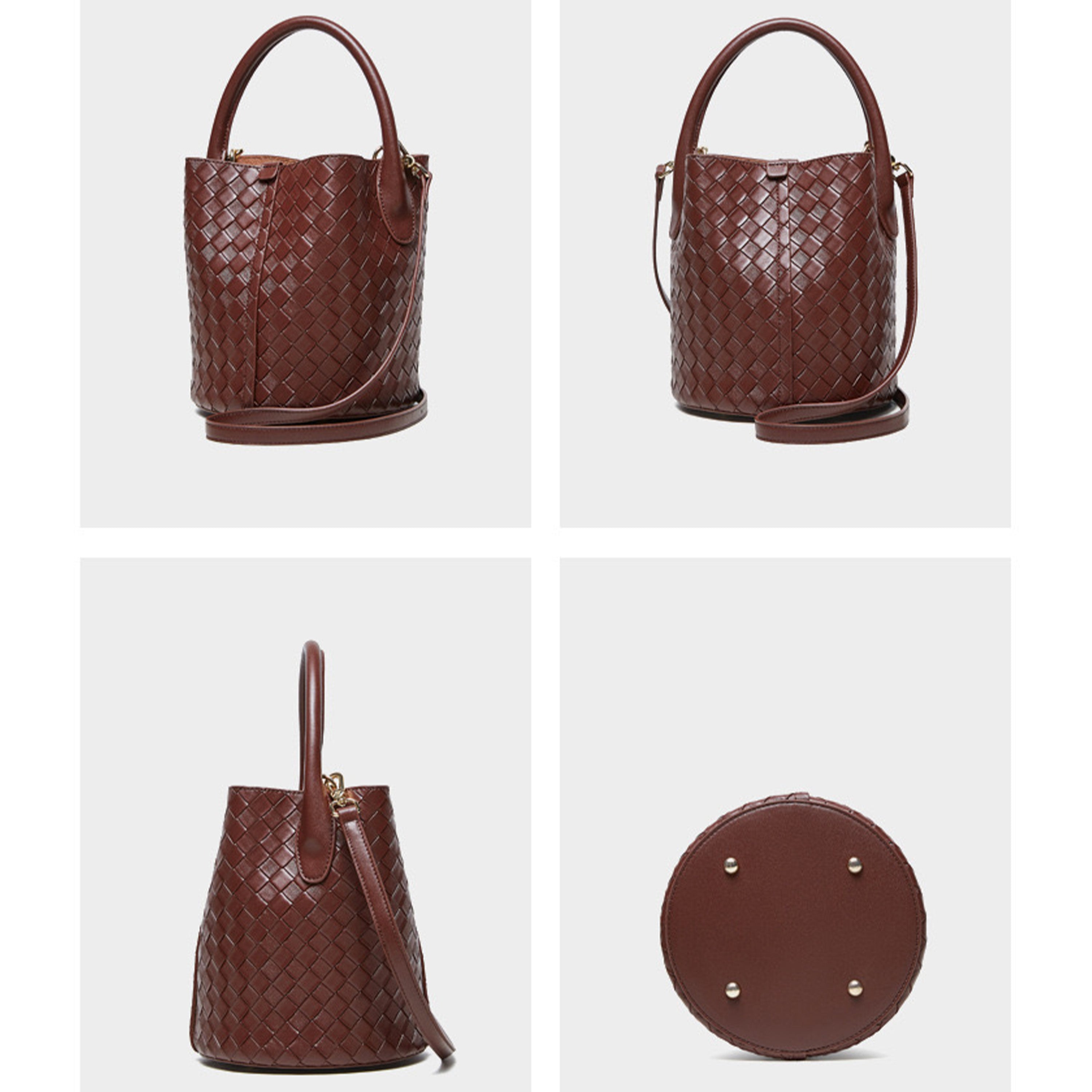 Women’s Luxury Genuine Leather Woven Bucket Crossbody Handbag