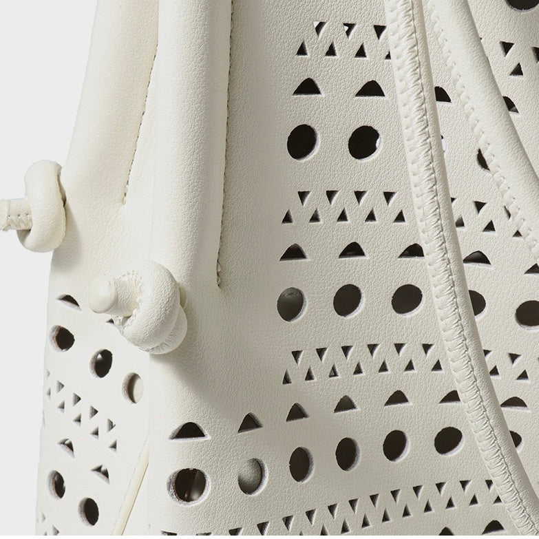 Genuine Leather Perforated Tote Bag with Detachable Pouch