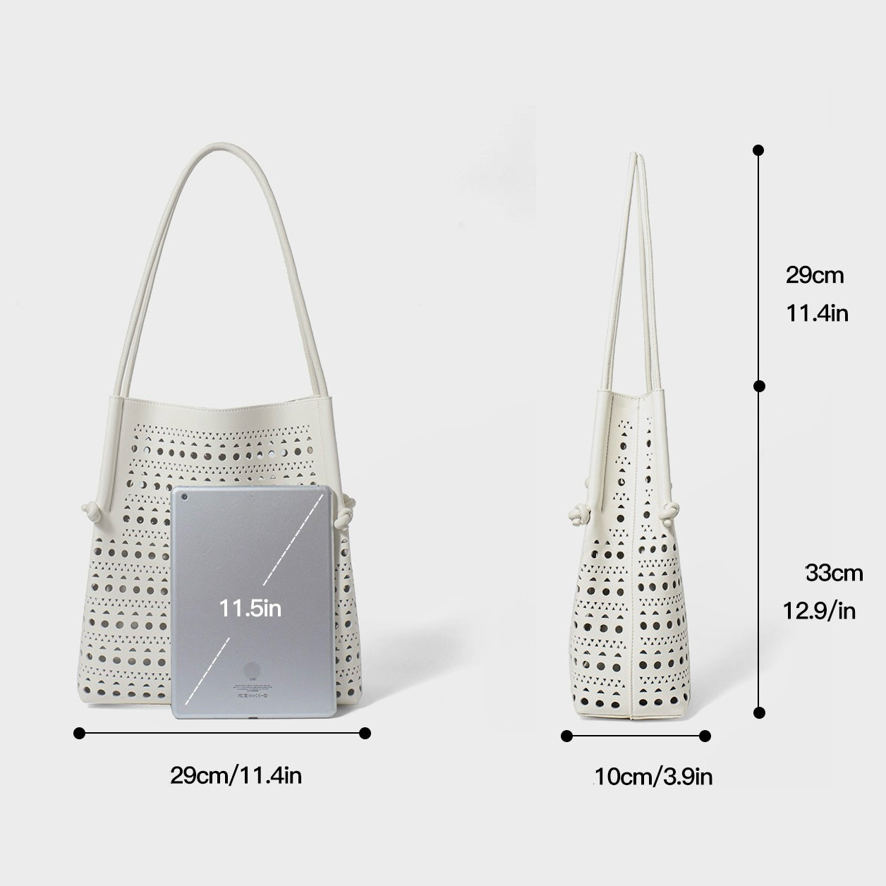 Genuine Leather Perforated Tote Bag with Detachable Pouch