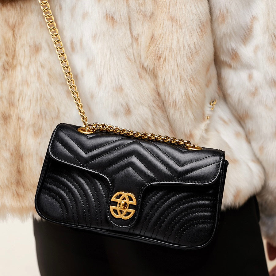 Women's Genuine Leather Love Diamond Chain Crossbody Bag