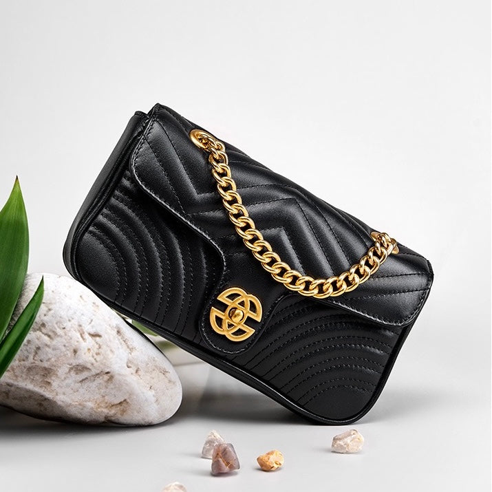 Women's Genuine Leather Love Diamond Chain Crossbody Bag