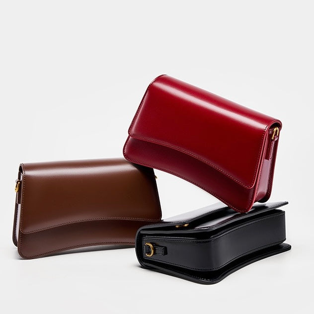 Women’s Genuine Leather Multifunctional Baguette Shoulder Bag with French Chic