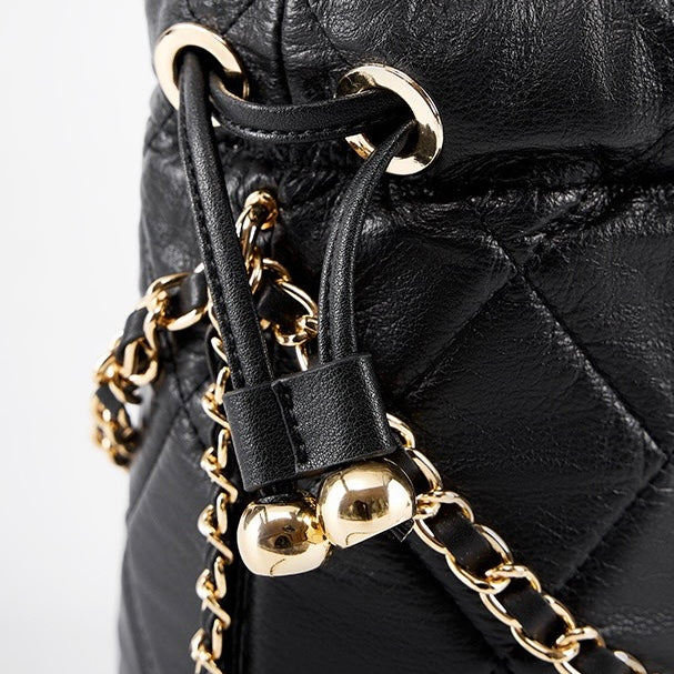 Women’s Genuine Leather Chic Bucket Bag with Chain Strap