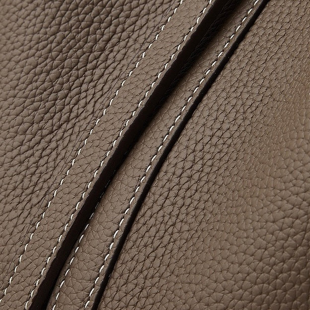 Textured Genuine Leather Tote Bag with Gold Buckle