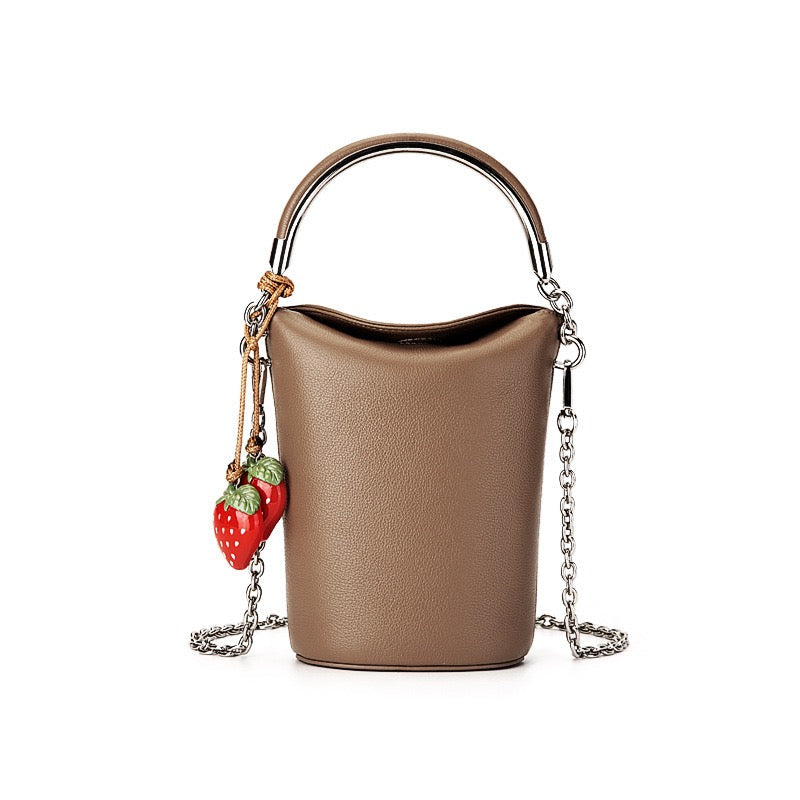 Genuine Leather Mini Bucket Phone Crossbody Handbag