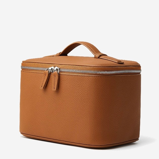 Genuine Leather Multi-Compartment Cosmetic Bag