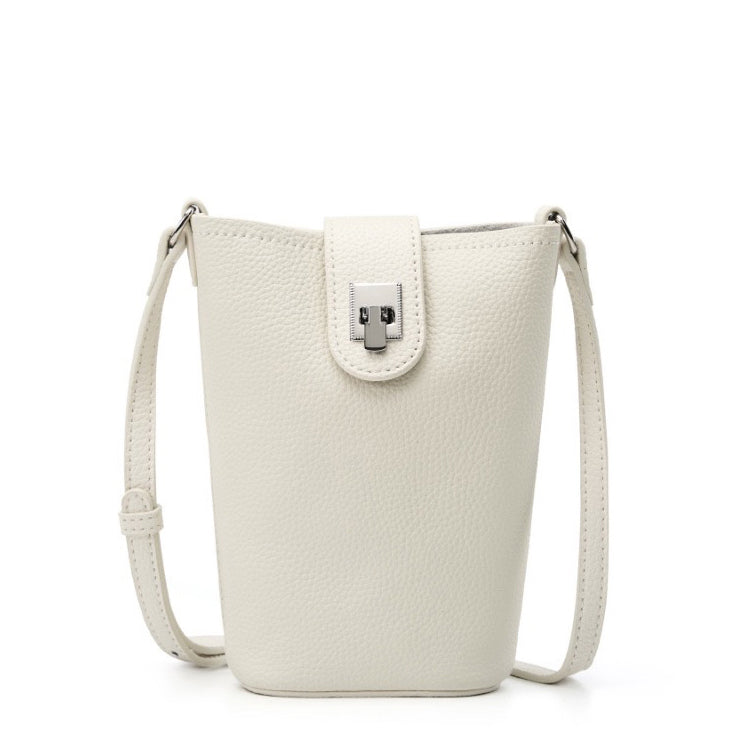 Women's Genuine Leather Vertical Drawstring Bucket Phone Bag