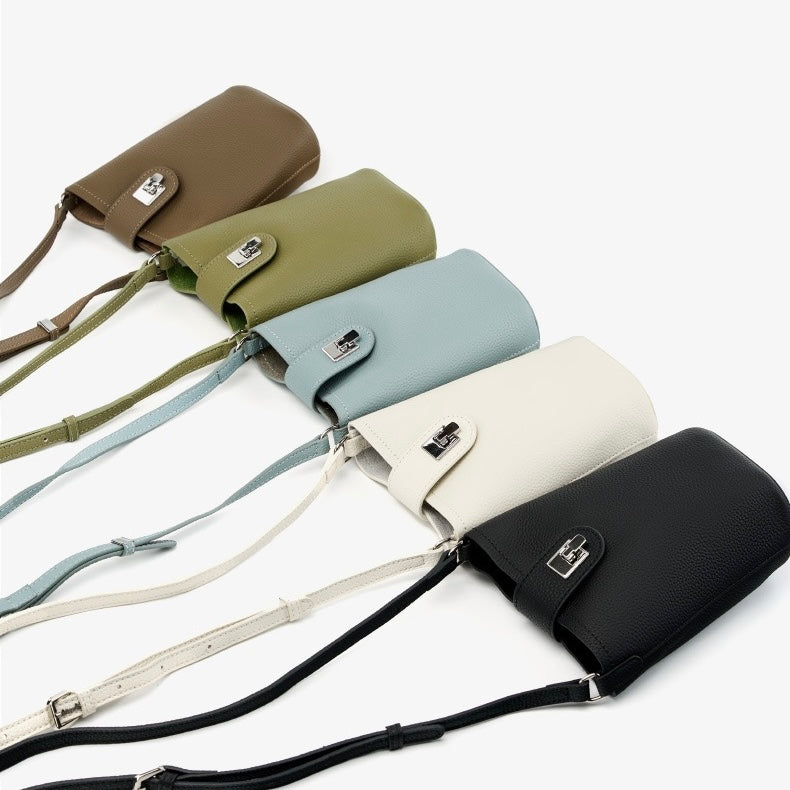 Women's Genuine Leather Vertical Drawstring Bucket Phone Bag