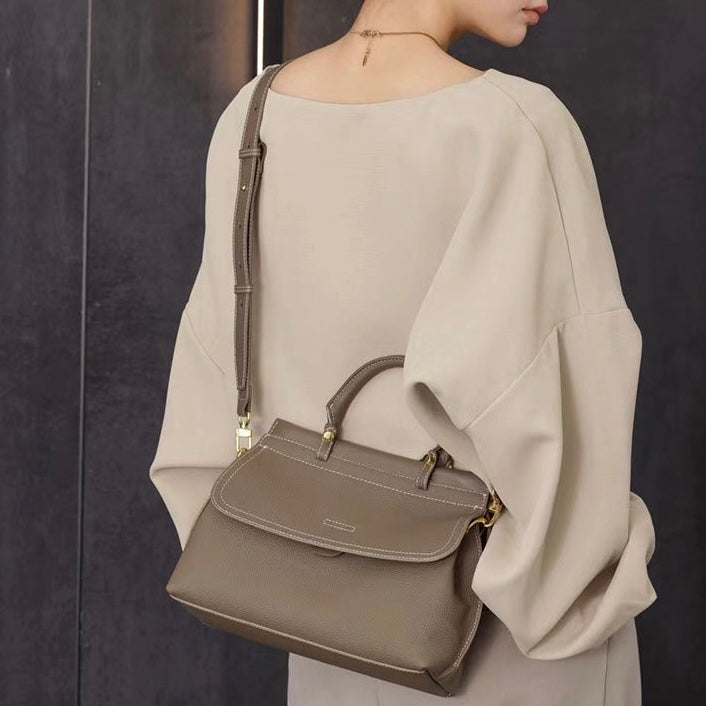 Women's Exquisite Genuine Leather Flip-Top Commuter Handbag