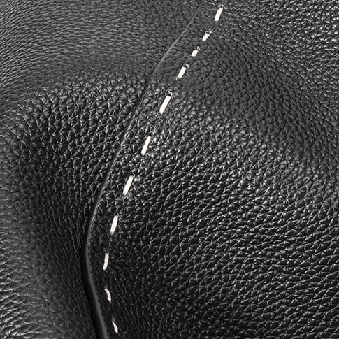 Contrast-Stitch Textured Genuine Leather Tote Bag