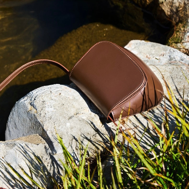 Women’s Genuine Leather Chic Crossbody Saddle Bucket Bag