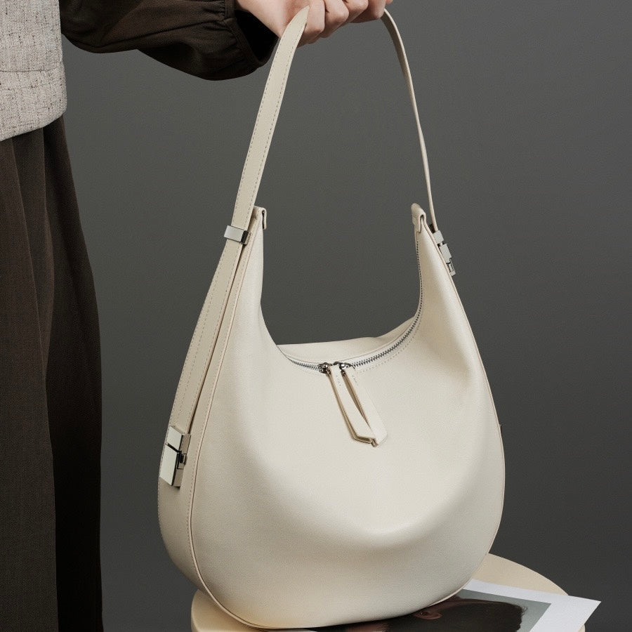 Minimalist Design Genuine Leather Crescent Underarm Shoulder Handbag