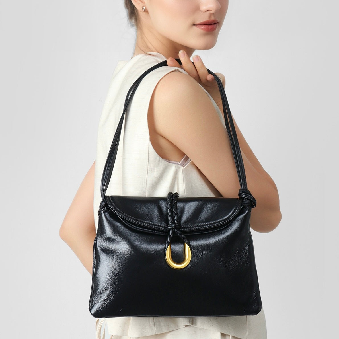 Luxury Braided Accent Envelope-Shaped Leather Crossbody Bag