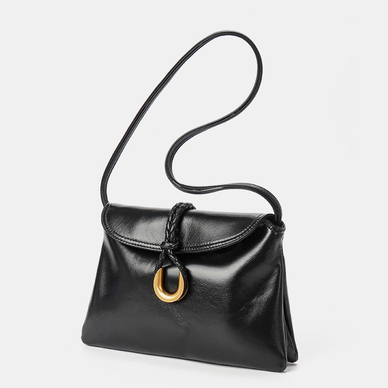 Luxury Braided Accent Envelope-Shaped Leather Crossbody Bag
