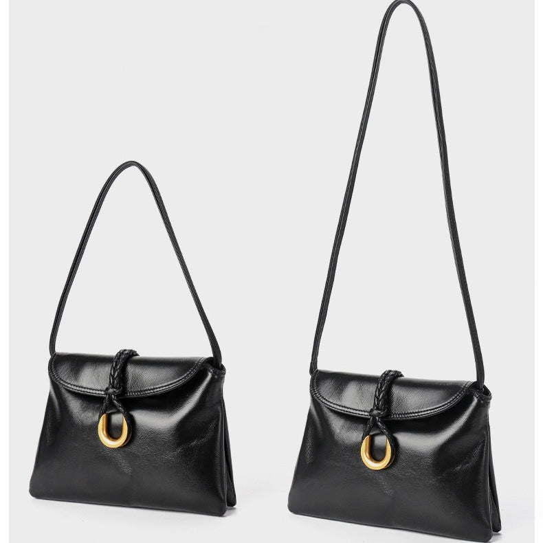 Luxury Braided Accent Envelope-Shaped Leather Crossbody Bag