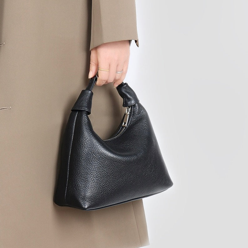 Minimalist Textured Leather Crescent Hobo Bag
