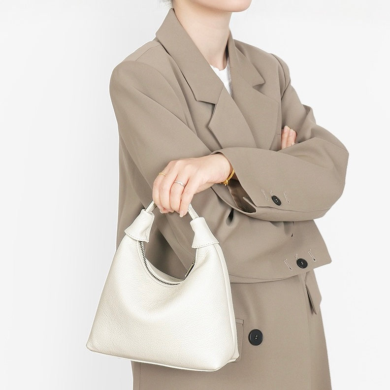 Minimalist Textured Leather Crescent Hobo Bag
