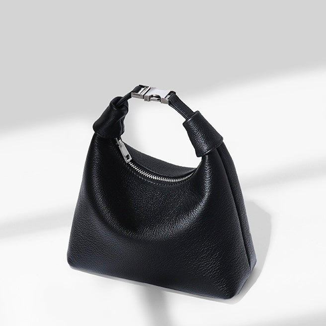 Minimalist Textured Leather Crescent Hobo Bag