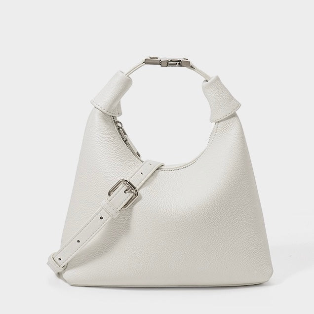 Minimalist Textured Leather Crescent Hobo Bag