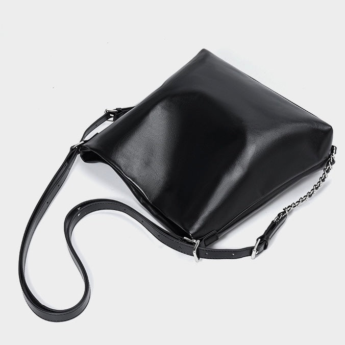 Versatile Carry Sleek Leather Chain-Strap Bucket Bag