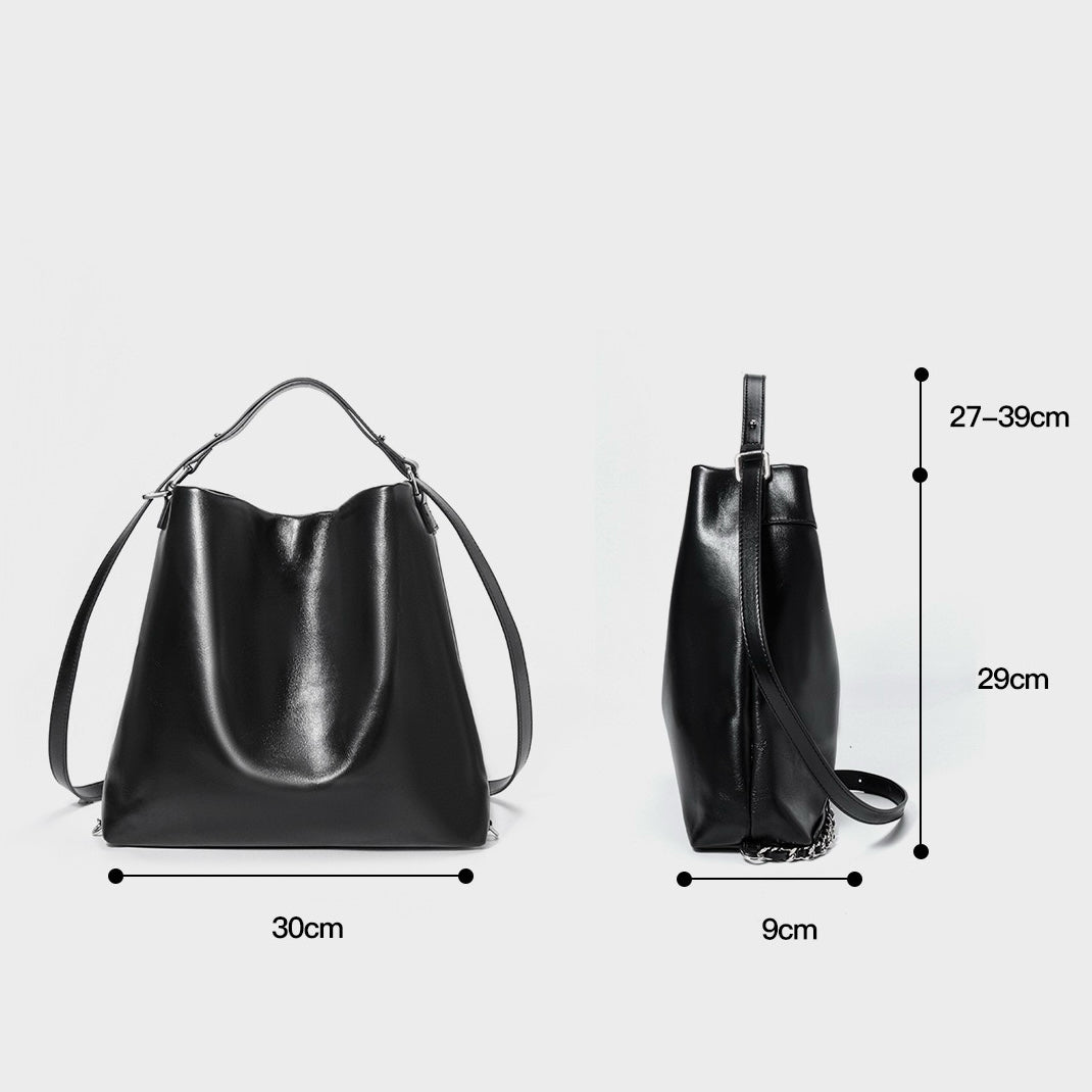 Versatile Carry Sleek Leather Chain-Strap Bucket Bag