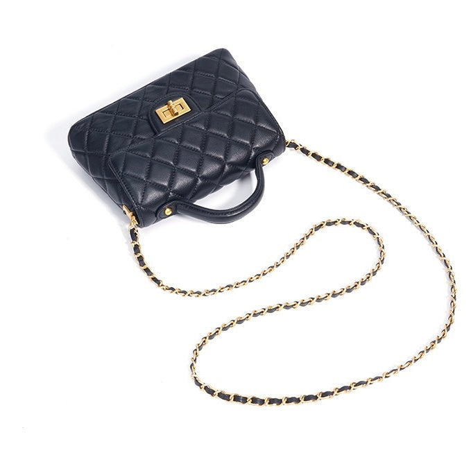 Women's Quilted Check Single Shoulder Crossbody Chain Lock Small Square Bag