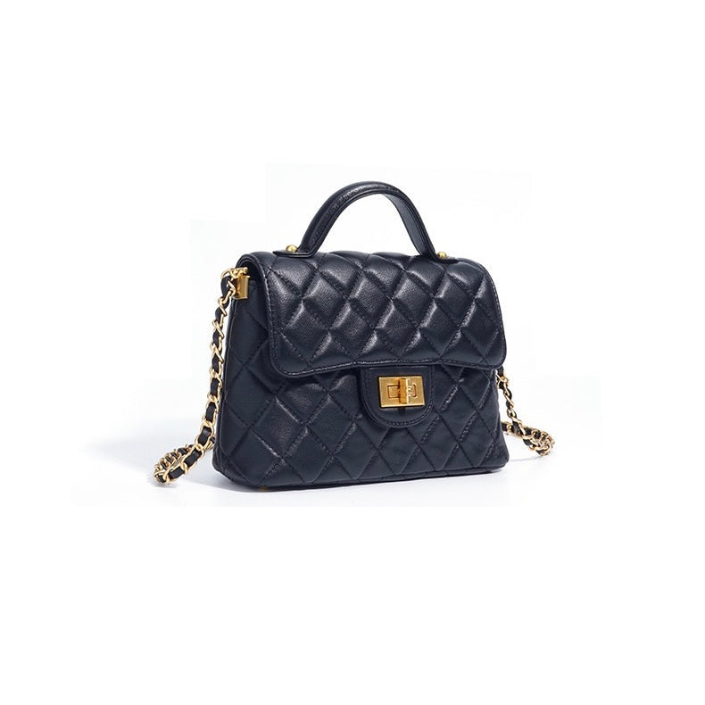Women's Quilted Check Single Shoulder Crossbody Chain Lock Small Square Bag