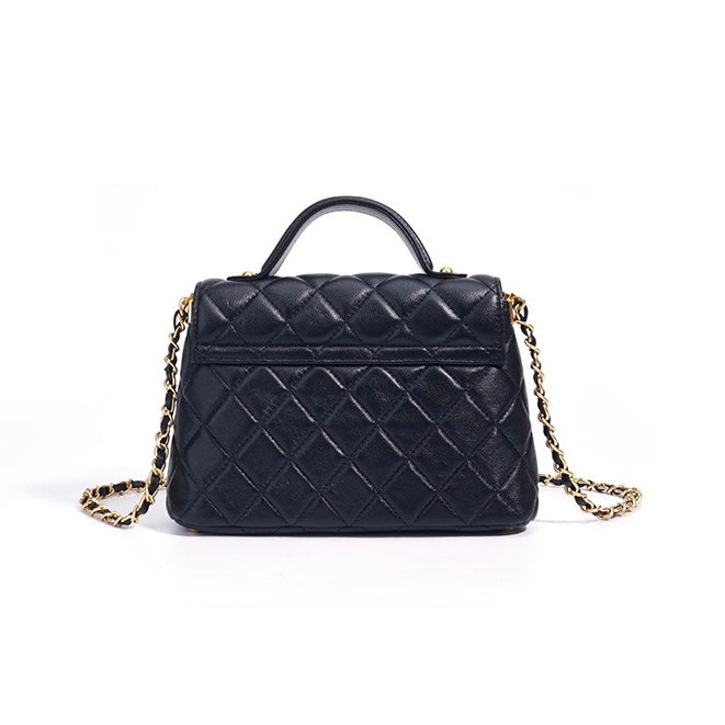 Women's Quilted Check Single Shoulder Crossbody Chain Lock Small Square Bag