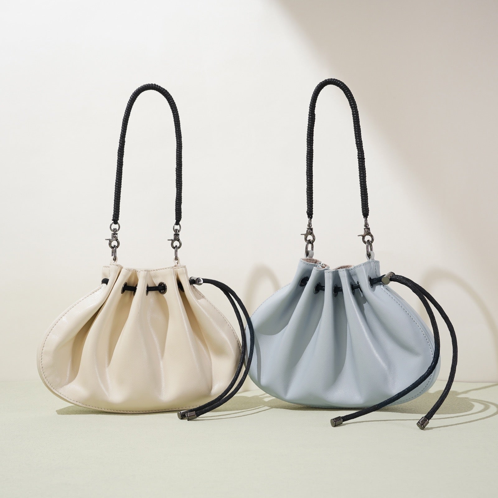 Women's Sheepskin Drawstring Small Handbag Crossbody Bag