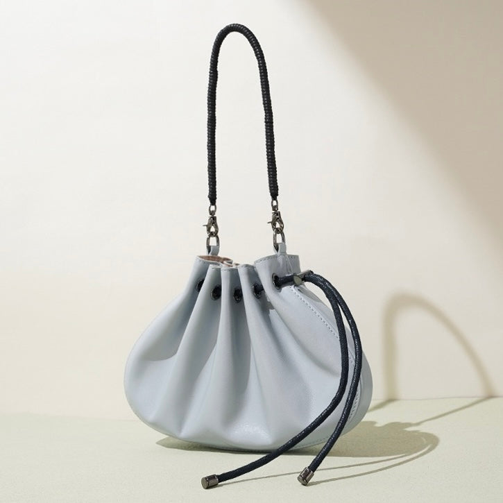 Women's Sheepskin Drawstring Small Handbag Crossbody Bag