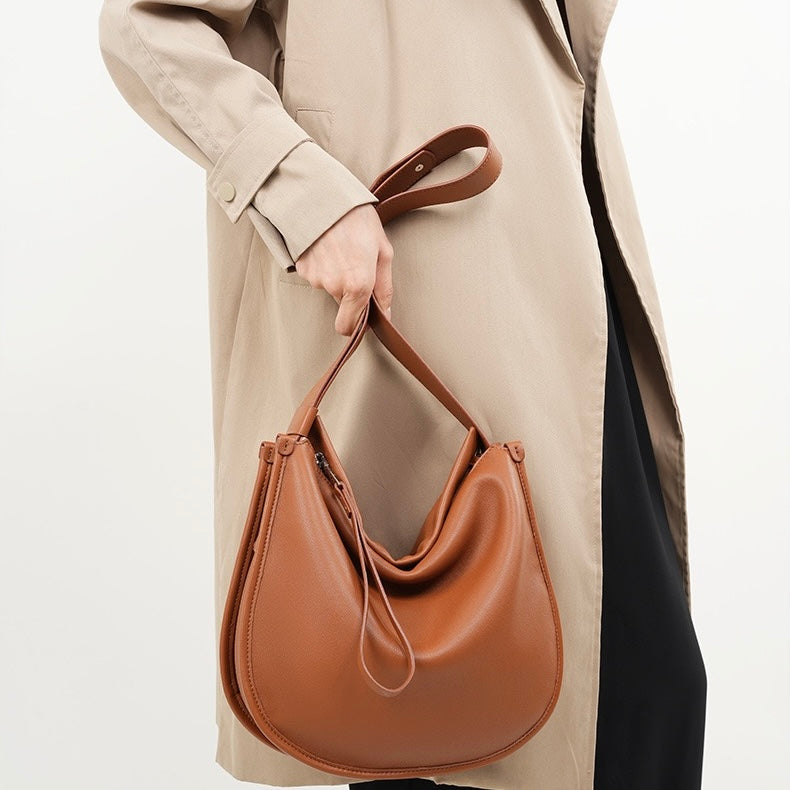 Women’s Genuine Leather Soft Tote Bag in Lazy Chic Style with Large Capacity