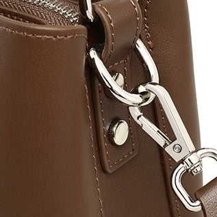 Coffee Genuine Leather Bucket Bag with Bear Charm