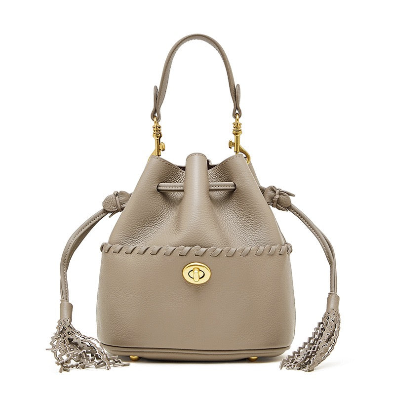 Women's Genuine Leather New Bucket Fringe Handbag Crossbody Bag