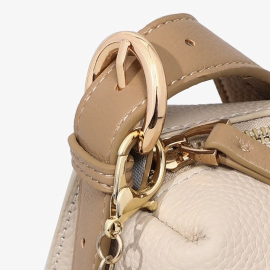 Elegant Geometric Genuine Leather Crossbody Bag with Plush Charm