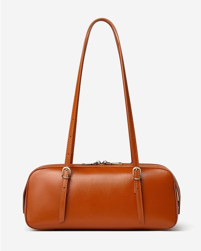 Women's Genuine Leather Retro Bowling Bag with Horse Charm