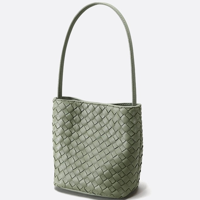 Handmade Women's Genuine Sheepskin Retro Woven Bucket Bag