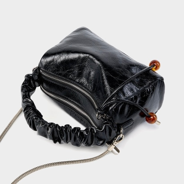 Women's Genuine Leather Beaded Bento Box Handheld Crossbody Bag