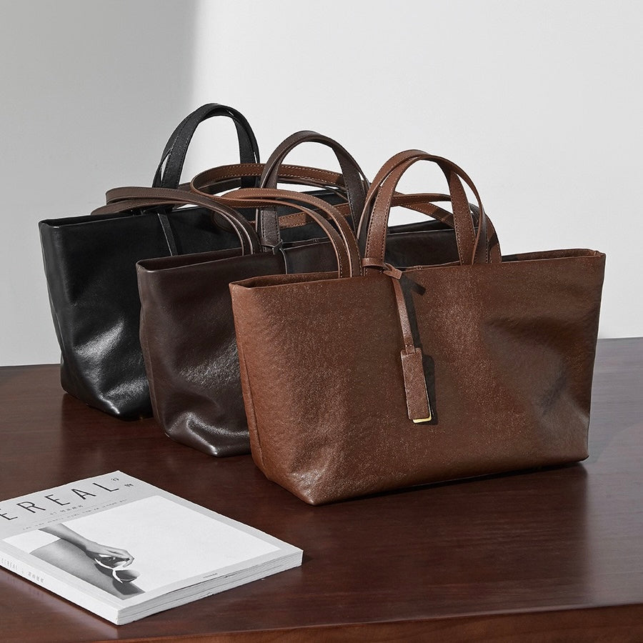Women's Genuine Leather Vintage Soft Large-Capacity Crossbody Tote Bag