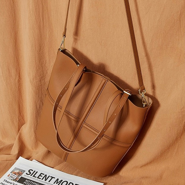 Women’s Luxury Genuine Leather Commuter Tote Bag with Inner Pouch