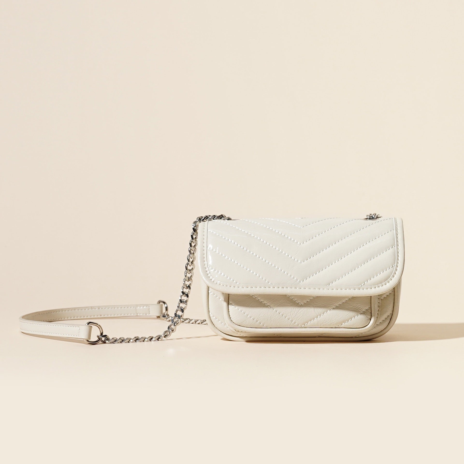 Women’s Genuine Leather Silver Chain Mini Flap Bag