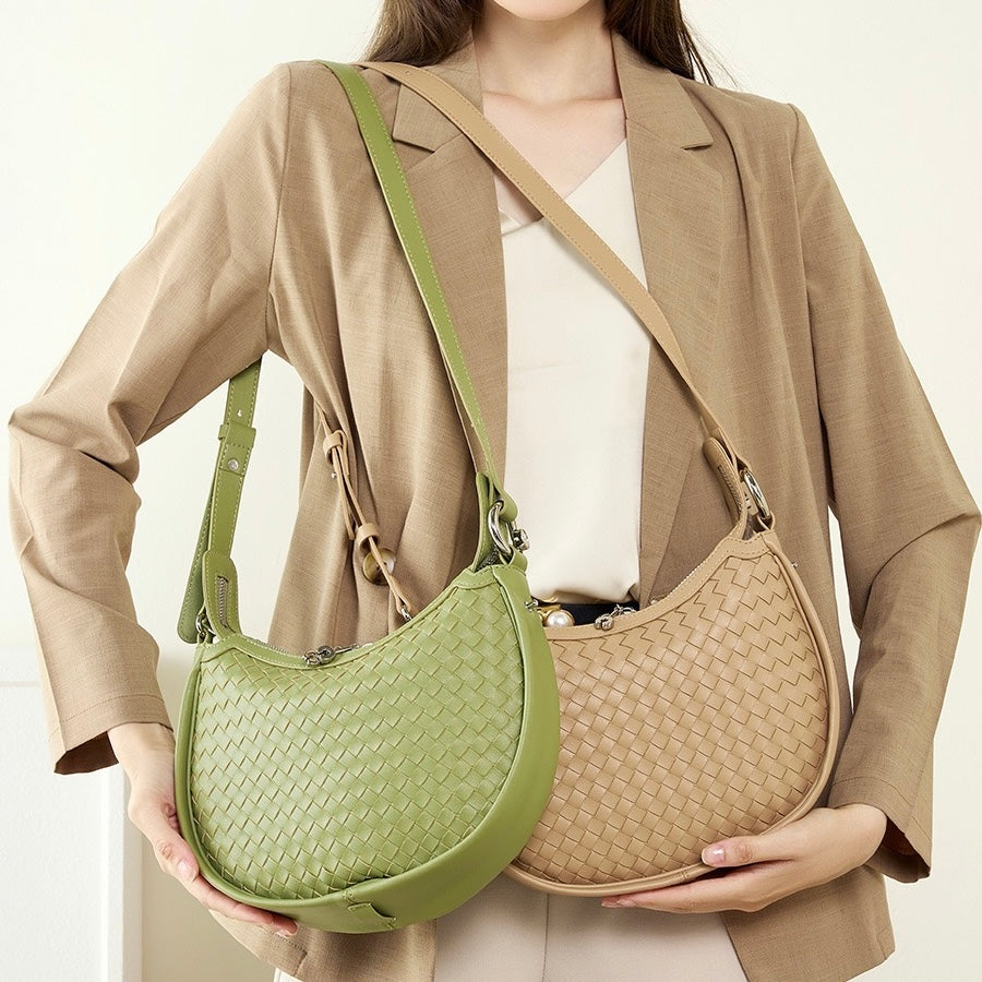 Exquisite Handwoven Women's Cowhide Crescent Moon Crossbody Bag