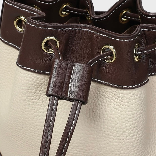Women's Genuine Leather Pendant Decor Bucket Handbag Crossbody Bag