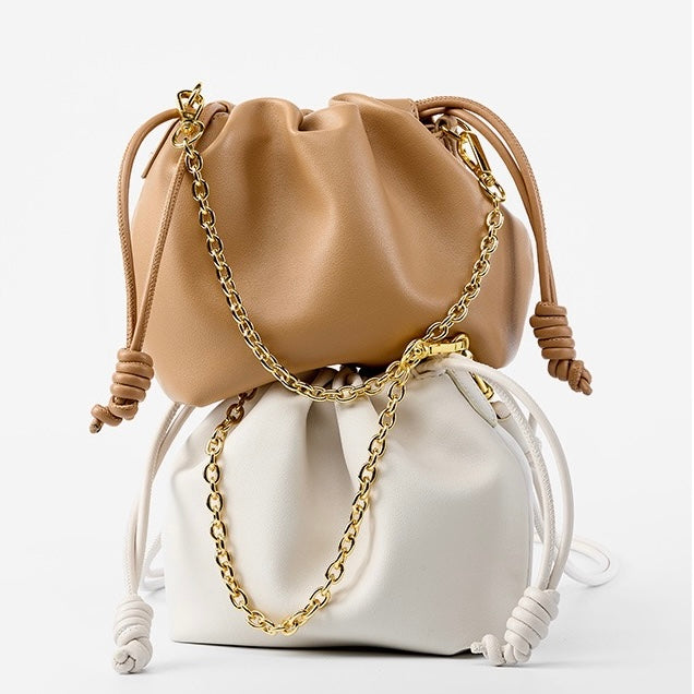 Chic Women's Genuine Leather Cloud Bag with Detachable Chain