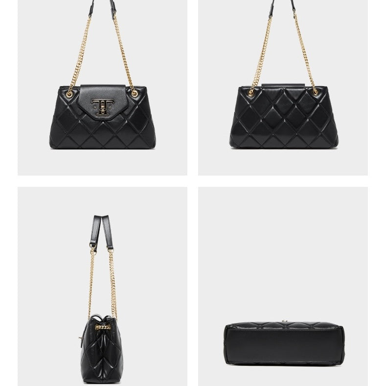 Women’s Genuine Leather Chain Shoulder Crossbody Bag in Commuter Chic Style