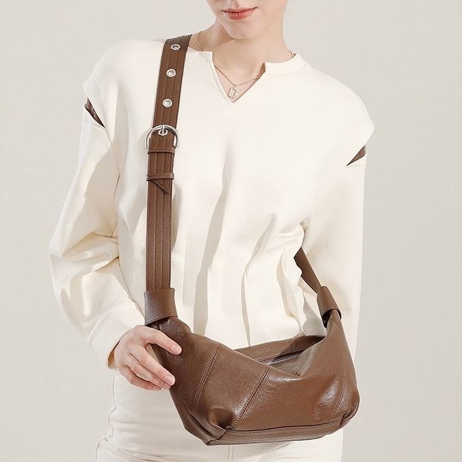 Luxury Women's Genuine Leather Croissant Crossbody Shoulder Dumpling Bag