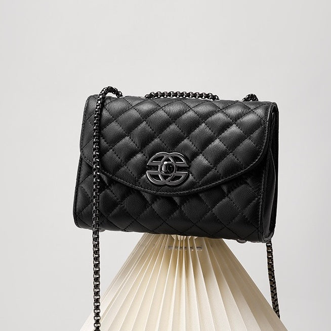 Women’s Premium Top-Grain Leather Chain Shoulder Crossbody Bag in Chic Compact Style