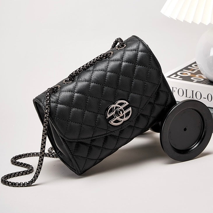 Women’s Premium Top-Grain Leather Chain Shoulder Crossbody Bag in Chic Compact Style