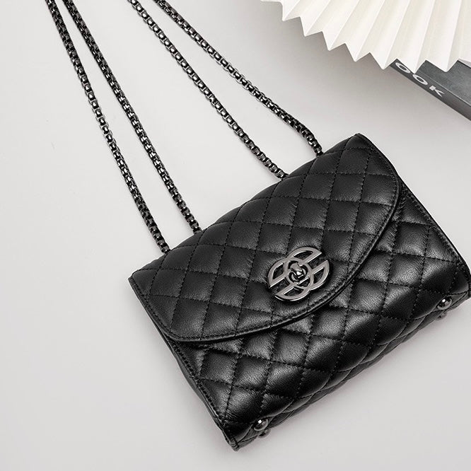 Women’s Premium Top-Grain Leather Chain Shoulder Crossbody Bag in Chic Compact Style