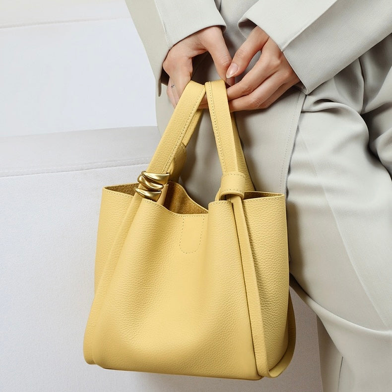 Women's Genuine Leather Mini Picnic Crossbody Bucket Bag