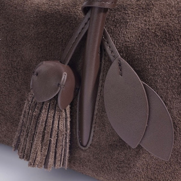 Matte Genuine Leather Tassel Pendant Shoulder Pillow Bag